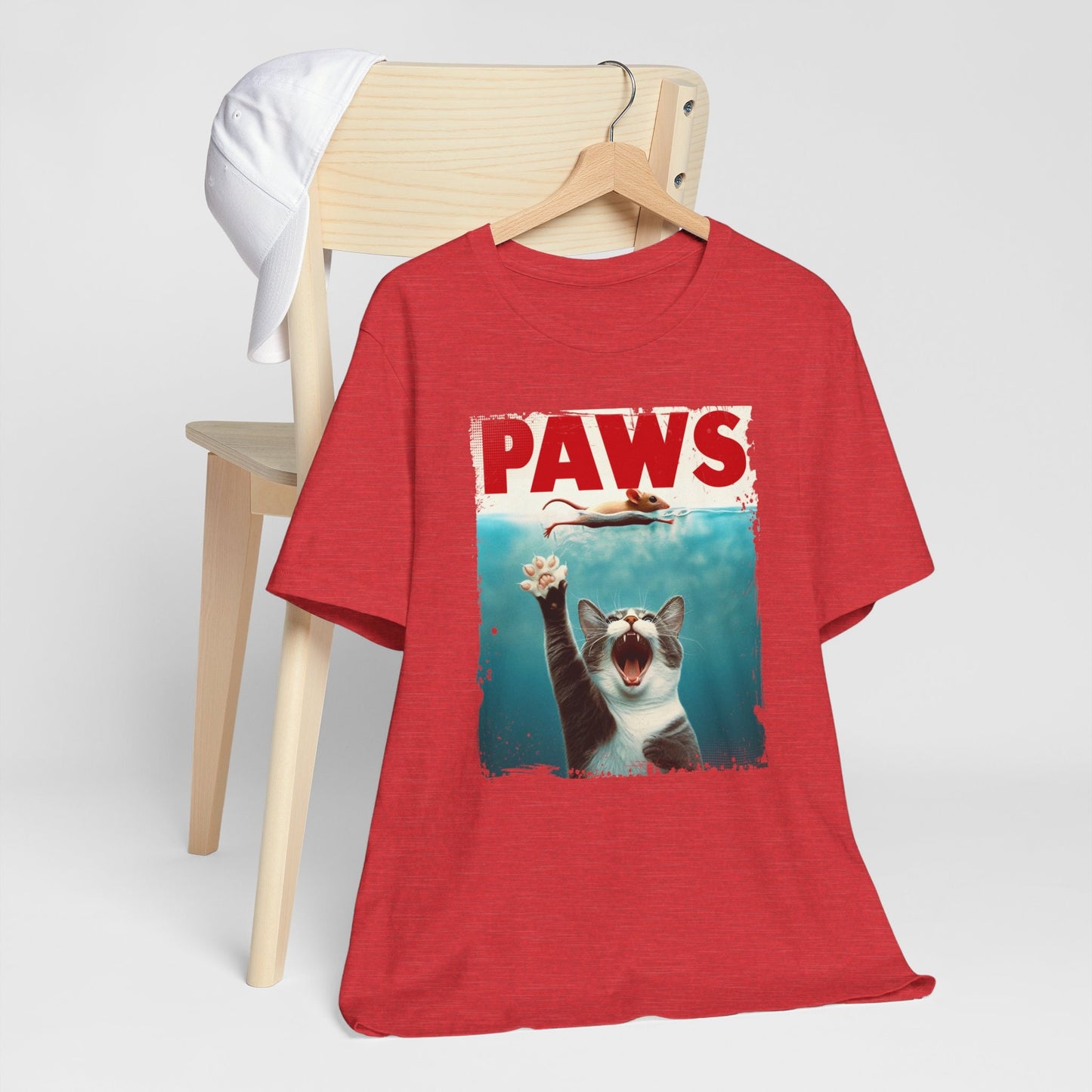 T-shirt drôle de chat avec pattes, t-shirt drôle d'amoureux des chats, t-shirt drôle de parodie du film Jaws, t-shirt cadeau d'amoureux des chats, t-shirt chaton et souris, t-shirt de chat parodique