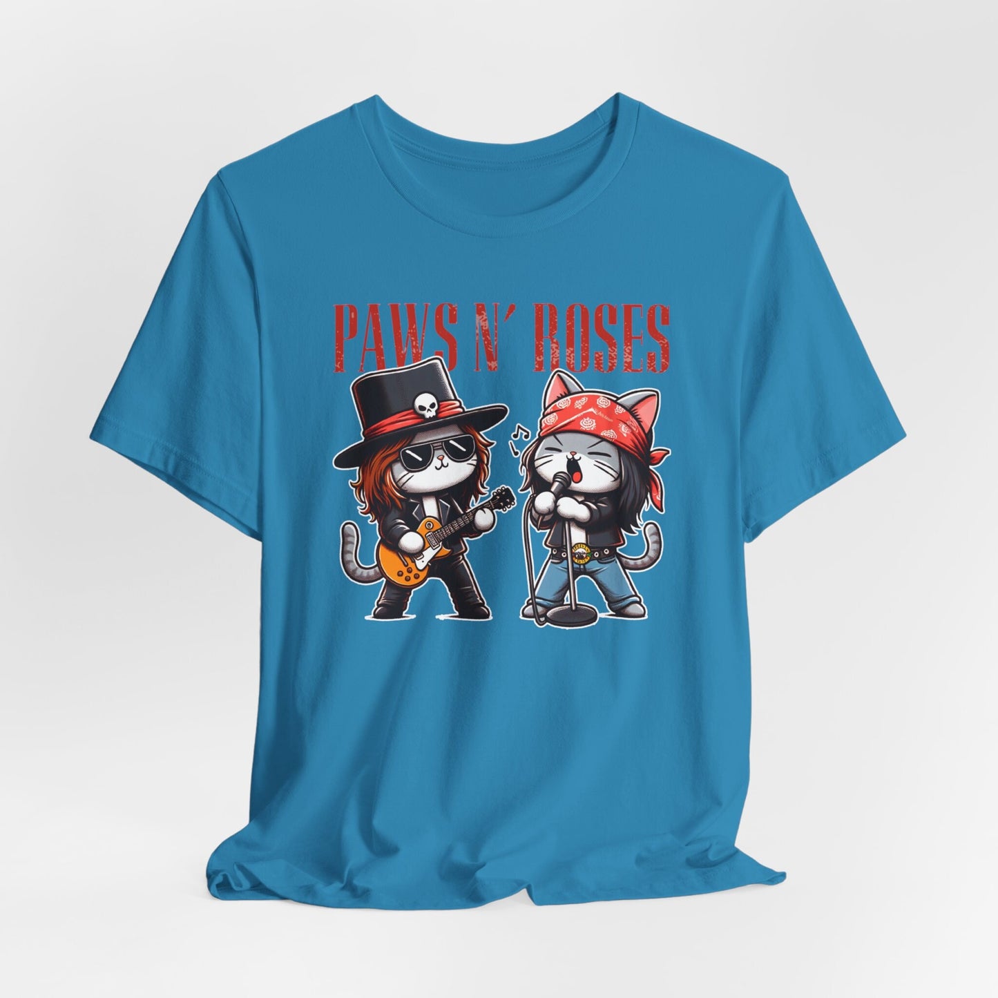 T-shirt Paws and Roses Cats, T-shirt drôle Paws Cat, T-shirt Rocker Cats, T-shirt cadeau pour amoureux des chats, T-shirt parodique drôle Guns and Roses