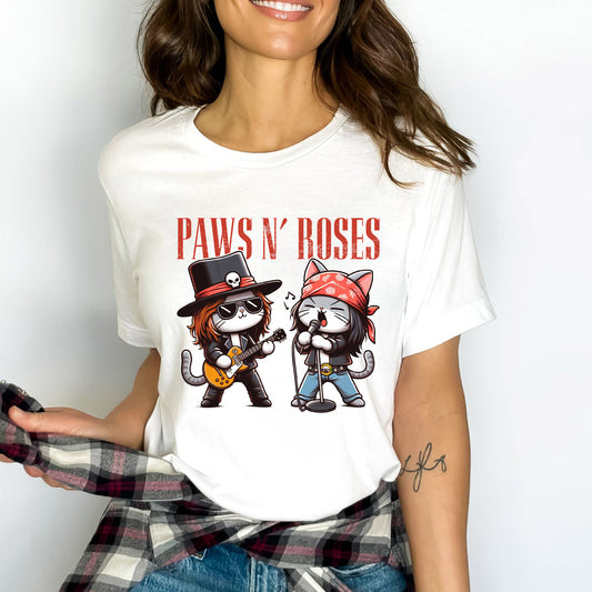 T-shirt Paws and Roses Cats, T-shirt drôle Paws Cat, T-shirt Rocker Cats, T-shirt cadeau pour amoureux des chats, T-shirt parodique drôle Guns and Roses