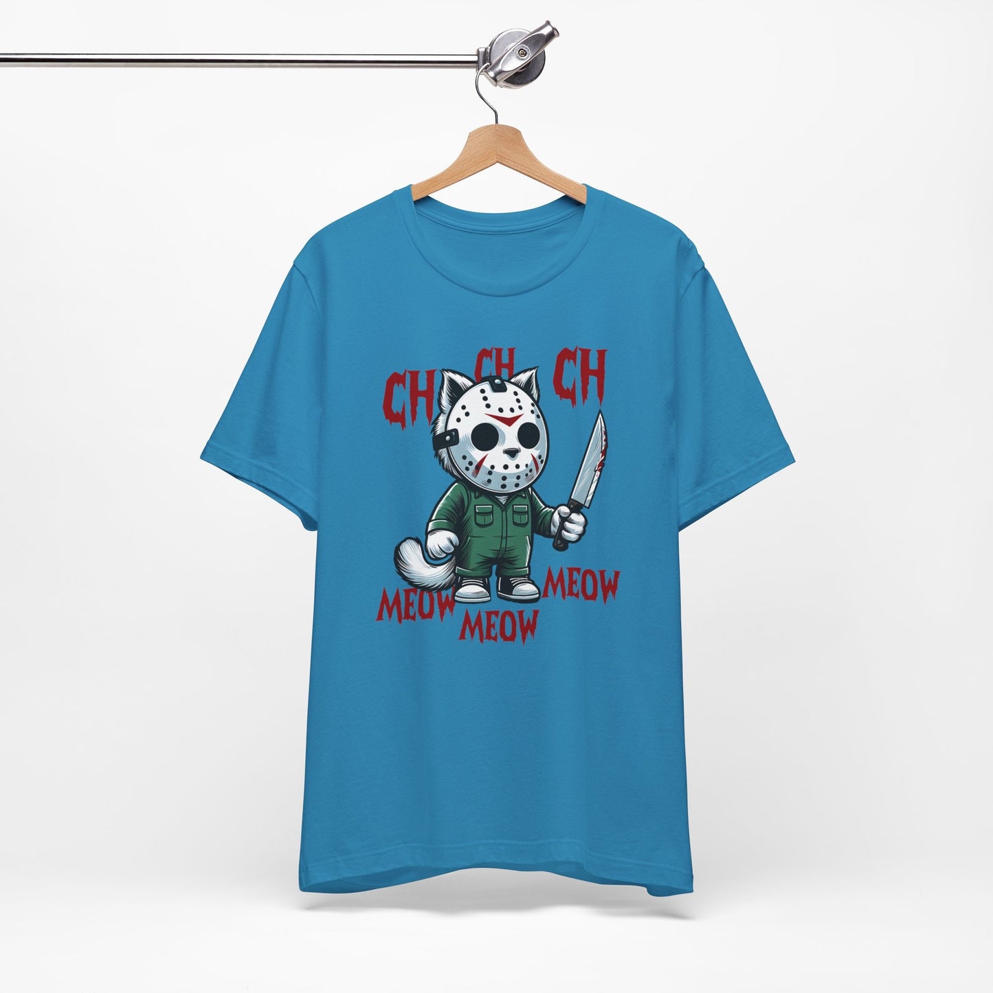 T-shirt chat effrayant, t-shirt drôle amoureux des chats, t-shirt parodique de film d'horreur, t-shirt cadeau amoureux des chats, t-shirt chat drôle, t-shirt chat parodique Halloween