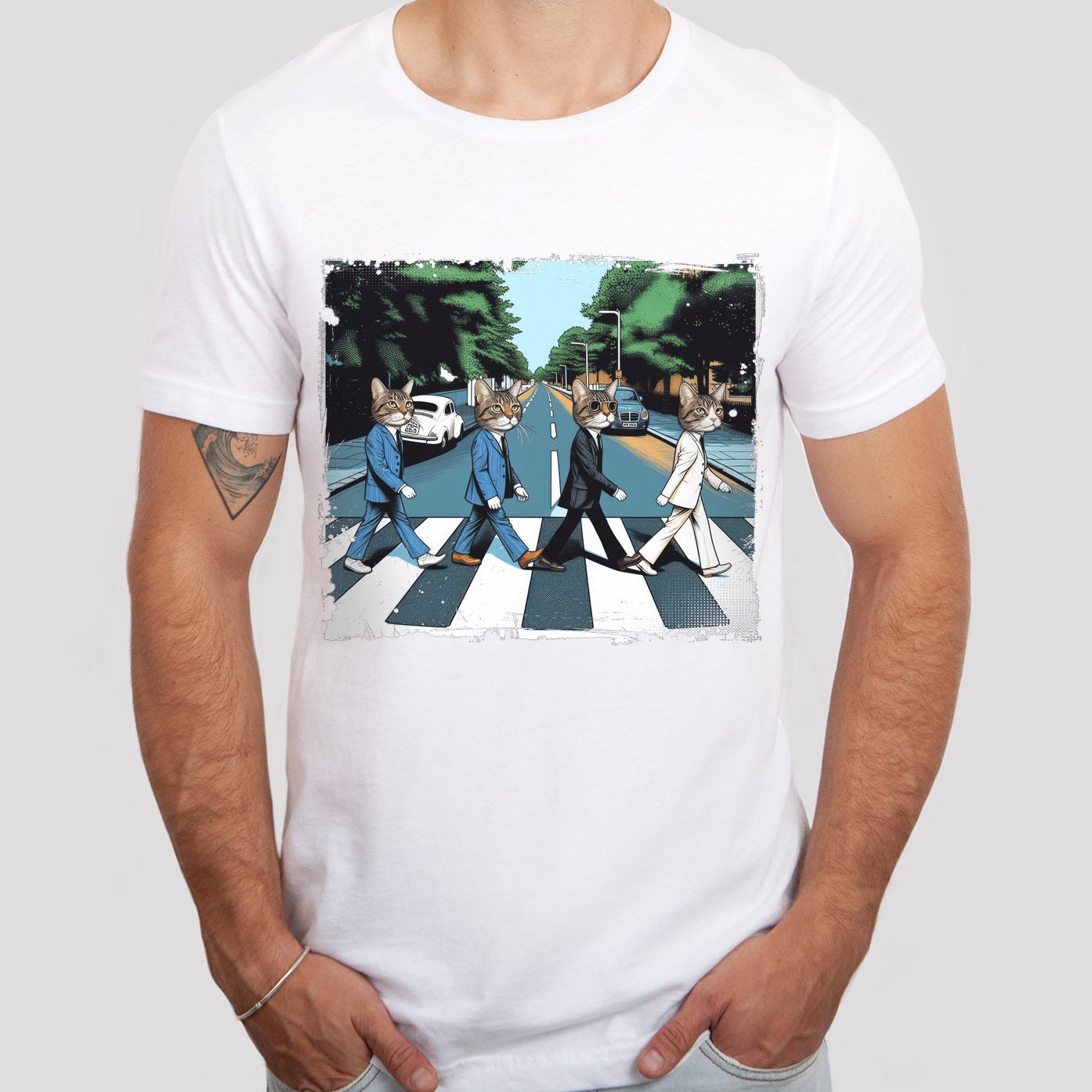 T-shirt pour chat traversant la route, t-shirt drôle de chat, t-shirt de chats d'Abbey Road, t-shirt amusant de chat, t-shirt drôle de haut, t-shirt d'amoureux de chat