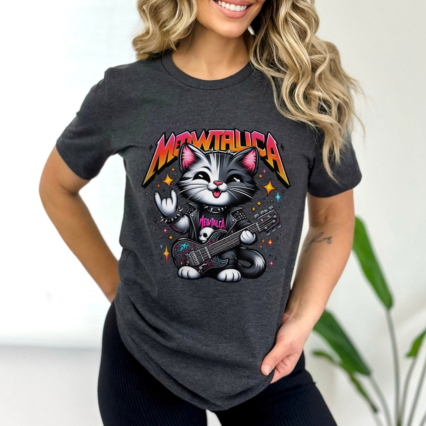 T-shirt drôle de chat Meowtallica, t-shirt de chat humoristique, t-shirt amusant pour les amoureux des chats, t-shirt Rockstar CatTee, t-shirt cadeau pour les amoureux des chats, t-shirt drôle