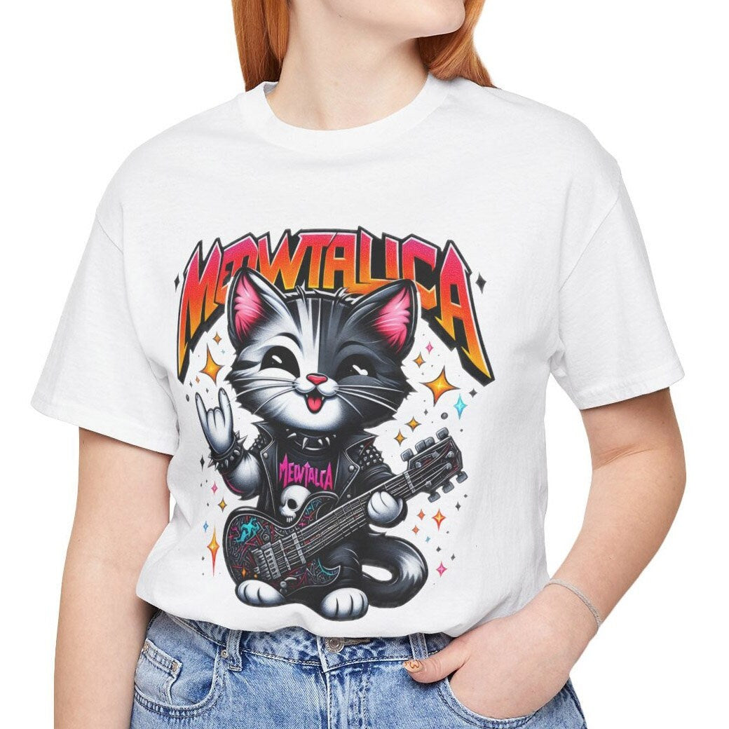 T-shirt drôle de chat Meowtallica, t-shirt de chat humoristique, t-shirt amusant pour les amoureux des chats, t-shirt Rockstar CatTee, t-shirt cadeau pour les amoureux des chats, t-shirt drôle