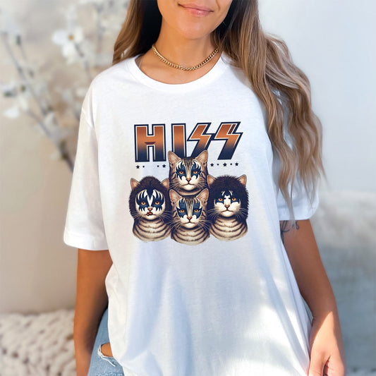 T-shirt Hiss Cats, T-shirt Kittens Rock, T-shirt parodique drôle Kiss, T-shirt humour chat, T-shirt cadeau amusant pour amoureux des chats, T-shirt Rockstar Cat