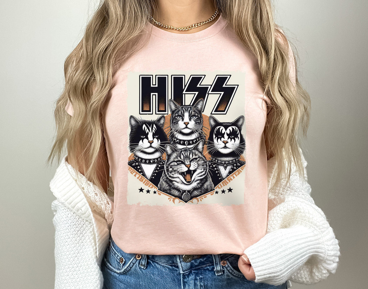 T-shirt Hiss Cats, T-shirt Rocker Kittens, T-shirt parodique de baiser drôle, T-shirt de chat humoristique, T-shirt cadeau amusant pour les amoureux des chats, T-shirt de chat Rockstar