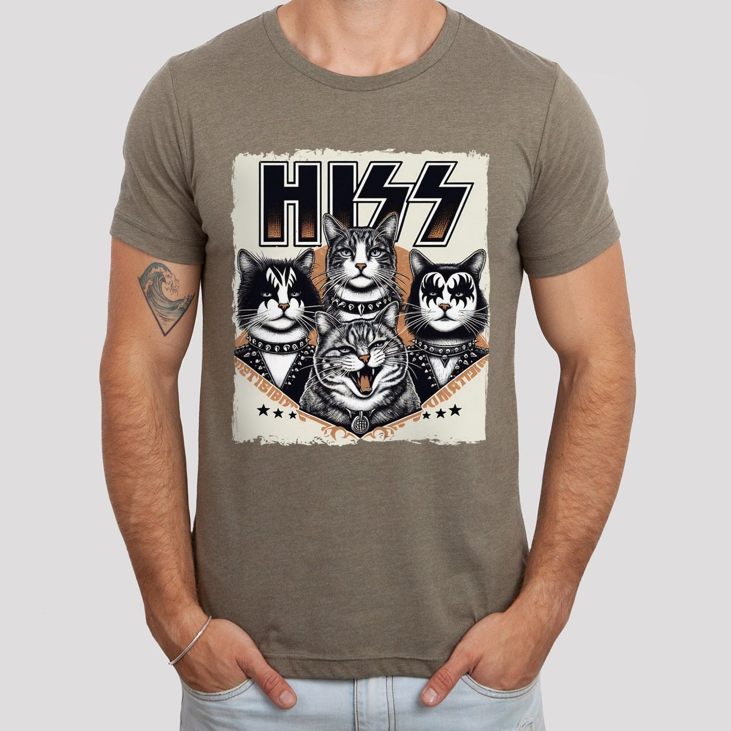 T-shirt Hiss Cats, T-shirt Rocker Kittens, T-shirt parodique de baiser drôle, T-shirt de chat humoristique, T-shirt cadeau amusant pour les amoureux des chats, T-shirt de chat Rockstar