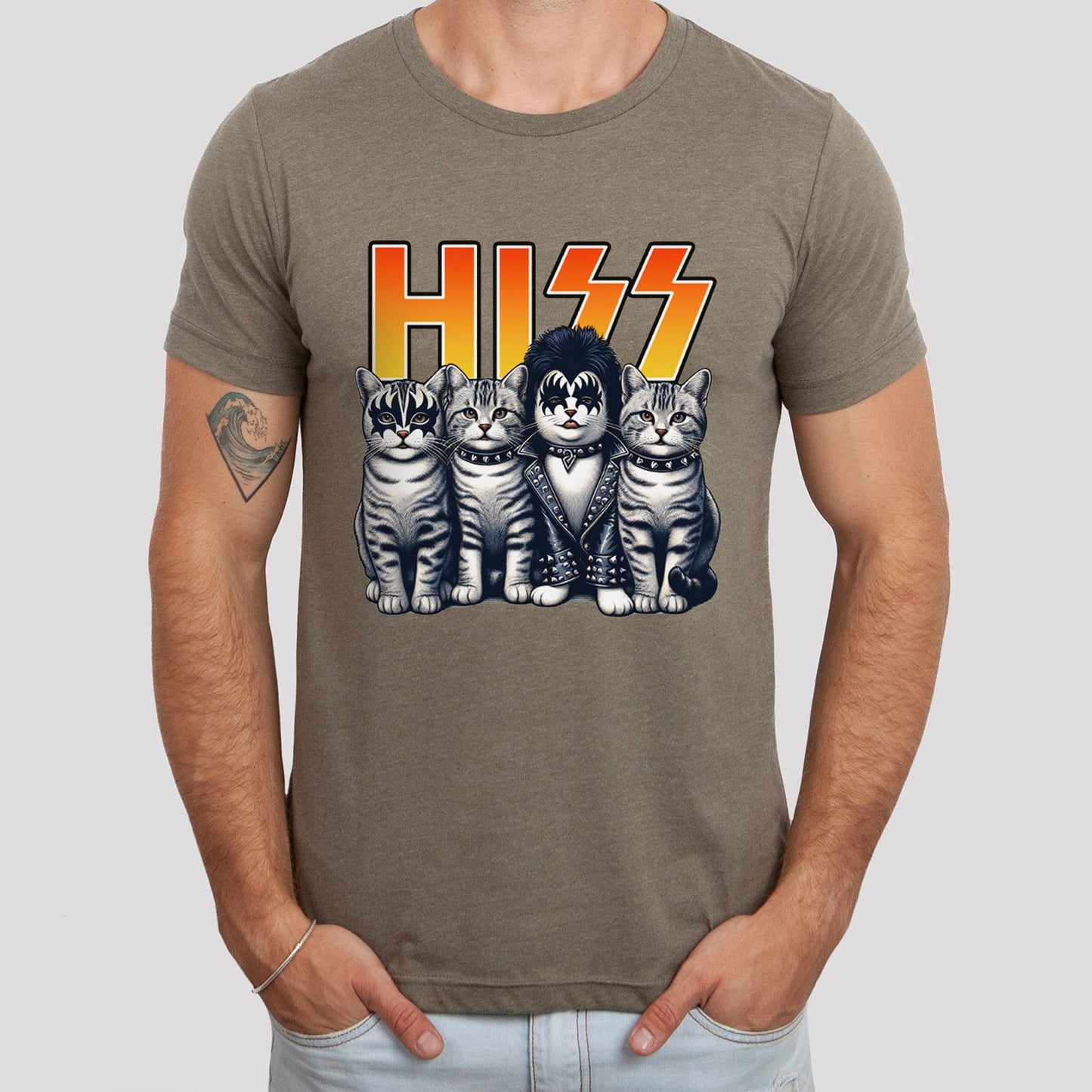 Cute Rocker Cats Hiss T-Shirt, Rocker Kittens Shirt, Funny Kiss Parody T-Shirt, Rockstars Cat Tee Shirt, Cat Lovers Fun Gift T Shirt