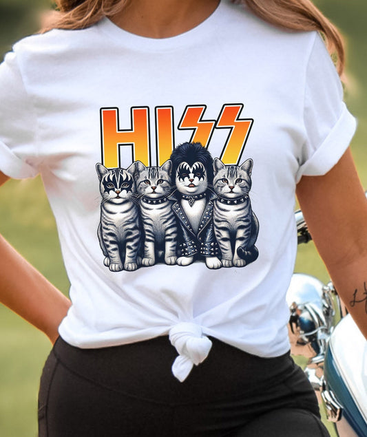 T-shirt mignon de chat rocker sifflant, t-shirt de chaton rocker, t-shirt de parodie de baiser drôle, t-shirt de chat rockstars, t-shirt de cadeau amusant pour les amoureux des chats