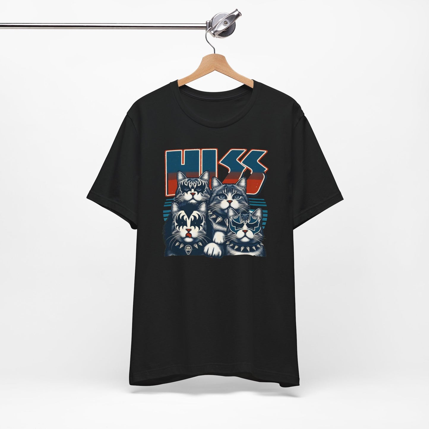 Rocker Cats Hiss T-Shirt, Cute Rocker Kittens Shirt, Rockstars Funny Kiss Parody T-Shirt, Humour Cat Tee Shirt, Cat Lovers Gift T Shirt