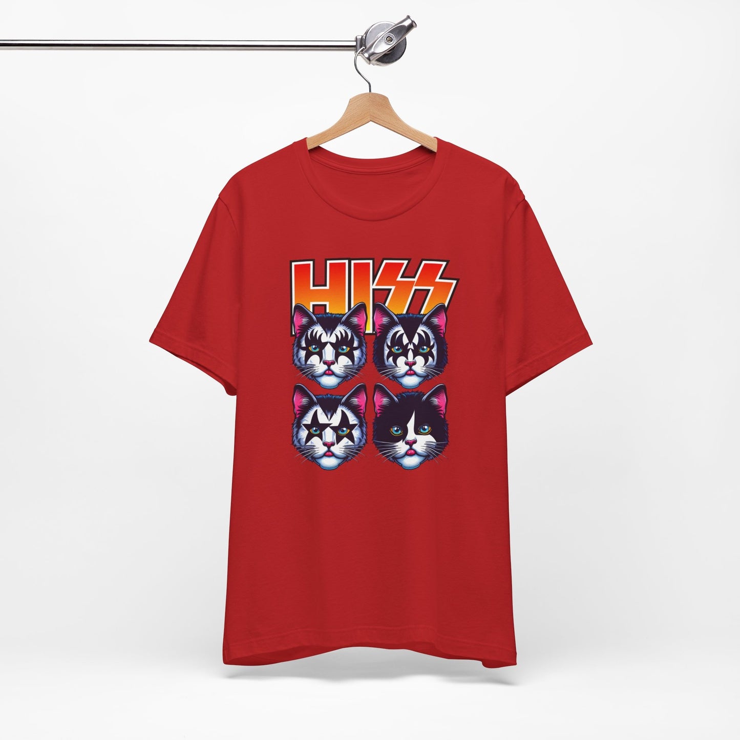 T-shirt Rocker Cats Hiss, T-shirt Rockstar Kittens, T-shirt parodique de baiser drôle, T-shirt de chat de style pop art, T-shirt cadeau amusant pour les amoureux des chats