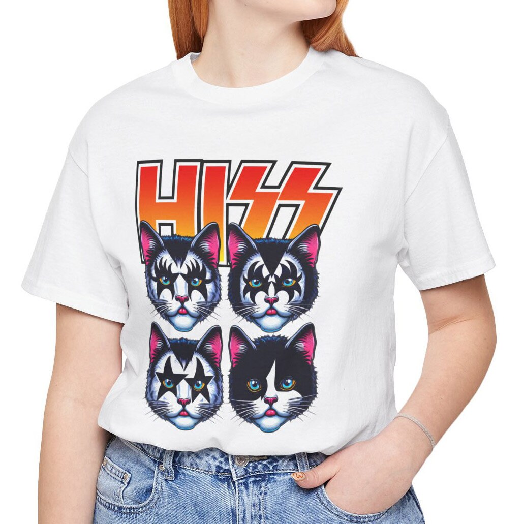 T-shirt Rocker Cats Hiss, T-shirt Rockstar Kittens, T-shirt parodique de baiser drôle, T-shirt de chat de style pop art, T-shirt cadeau amusant pour les amoureux des chats