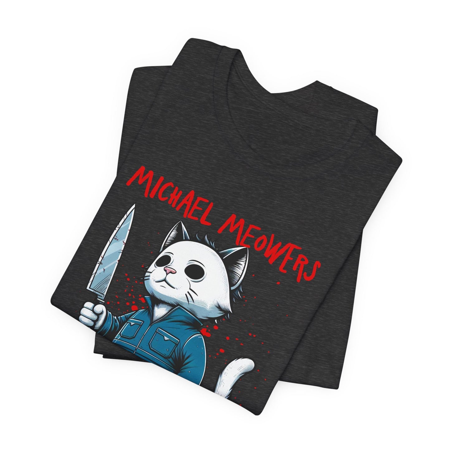 T-shirt Michael Meowers Cat, T-shirt parodique de film d'horreur, T-shirt d'Halloween, T-shirt drôle de chat, T-shirt cadeau pour amoureux des chats, T-shirt de chat effrayant