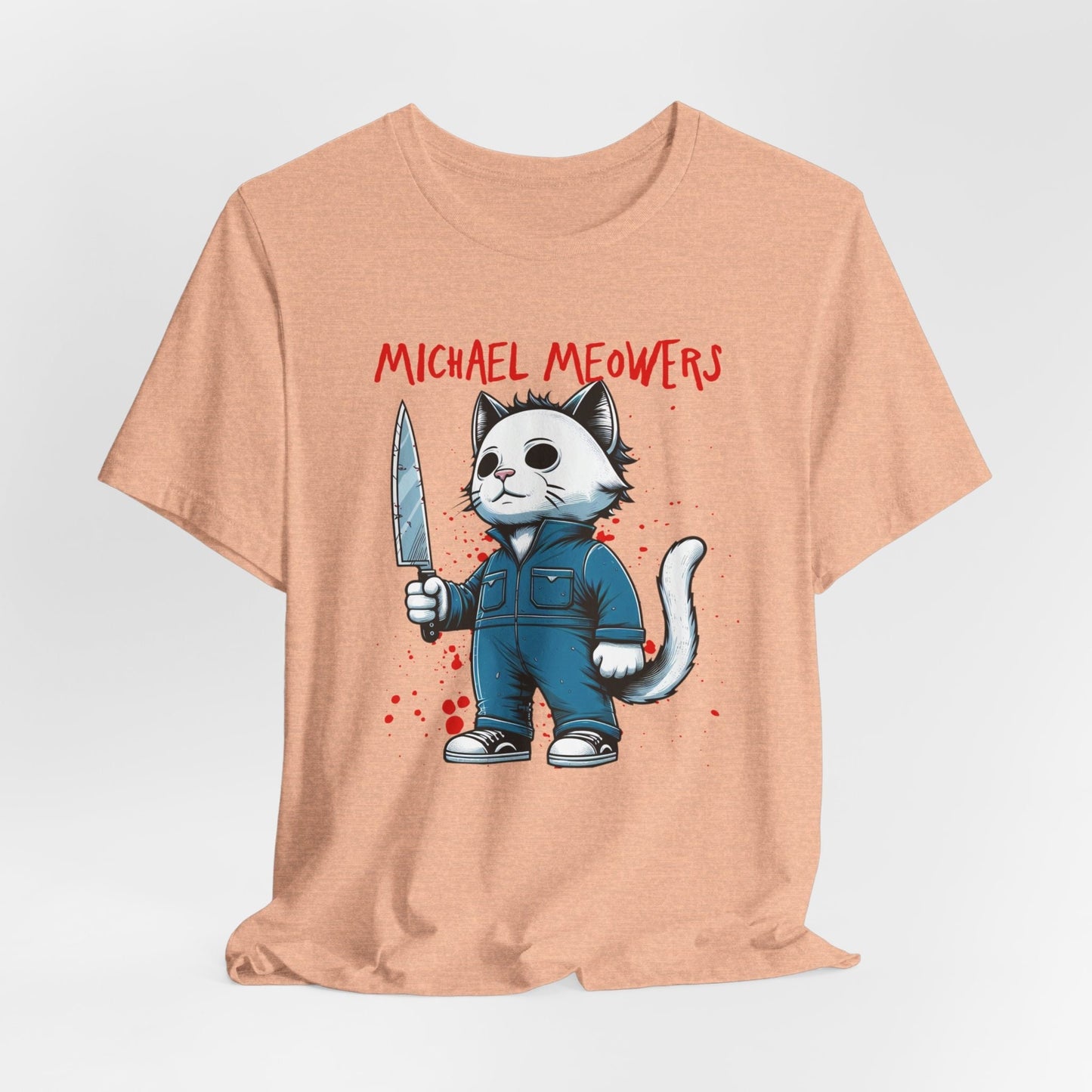 T-shirt Michael Meowers Cat, T-shirt parodique de film d'horreur, T-shirt d'Halloween, T-shirt drôle de chat, T-shirt cadeau pour amoureux des chats, T-shirt de chat effrayant