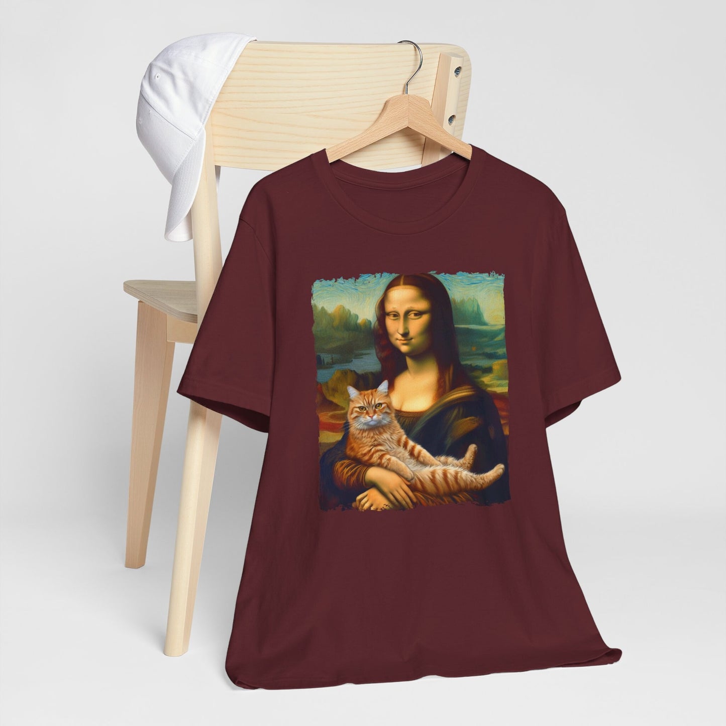 T-shirt Mona Lisa avec chat, T-shirt chat sur les mains de Lisa, T-shirt parodique Mona Lisa, T-shirt Da Vinci peignant avec chat, T-shirt cadeau pour professeur d'art