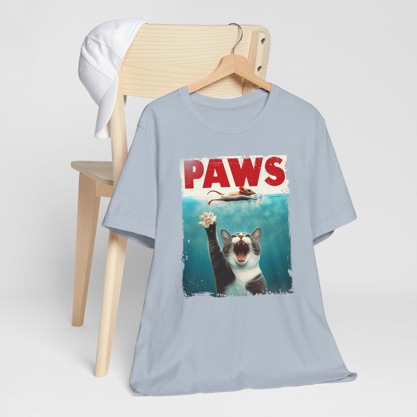 T-shirt drôle de chat avec pattes, t-shirt drôle d'amoureux des chats, t-shirt drôle de parodie du film Jaws, t-shirt cadeau d'amoureux des chats, t-shirt chaton et souris, t-shirt de chat parodique