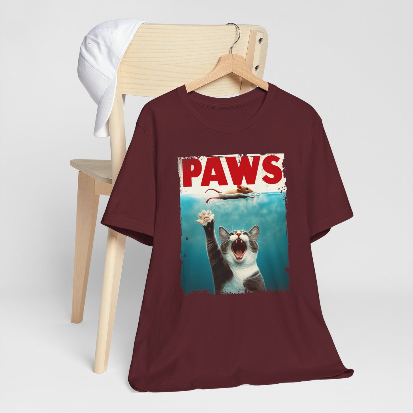 T-shirt drôle de chat avec pattes, t-shirt drôle d'amoureux des chats, t-shirt drôle de parodie du film Jaws, t-shirt cadeau d'amoureux des chats, t-shirt chaton et souris, t-shirt de chat parodique