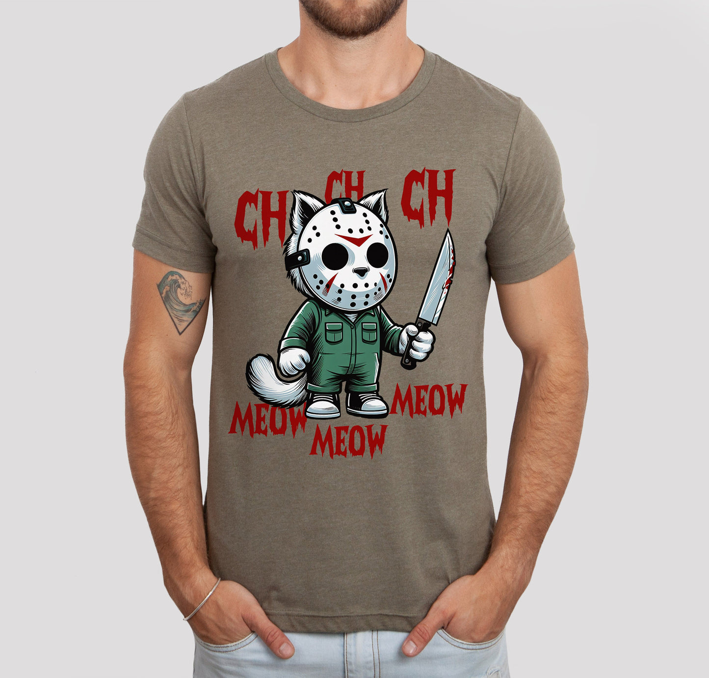 T-shirt chat effrayant, t-shirt drôle amoureux des chats, t-shirt parodique de film d'horreur, t-shirt cadeau amoureux des chats, t-shirt chat drôle, t-shirt chat parodique Halloween